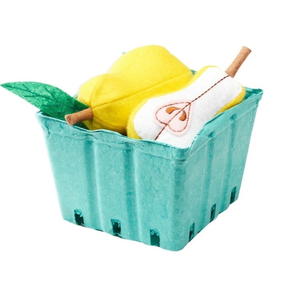 Antsy Pants Felt Play Food Fruit Set Yellow Pear and Sliced Pear in Teal Basket